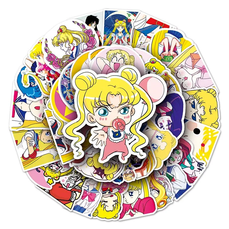 

51PCS Factory Direct Decoration Laptop Ipad Water Cup Die-cut Self-adhesive Label Sticker Vinyl PVC Sailor Moon Anime Stickers