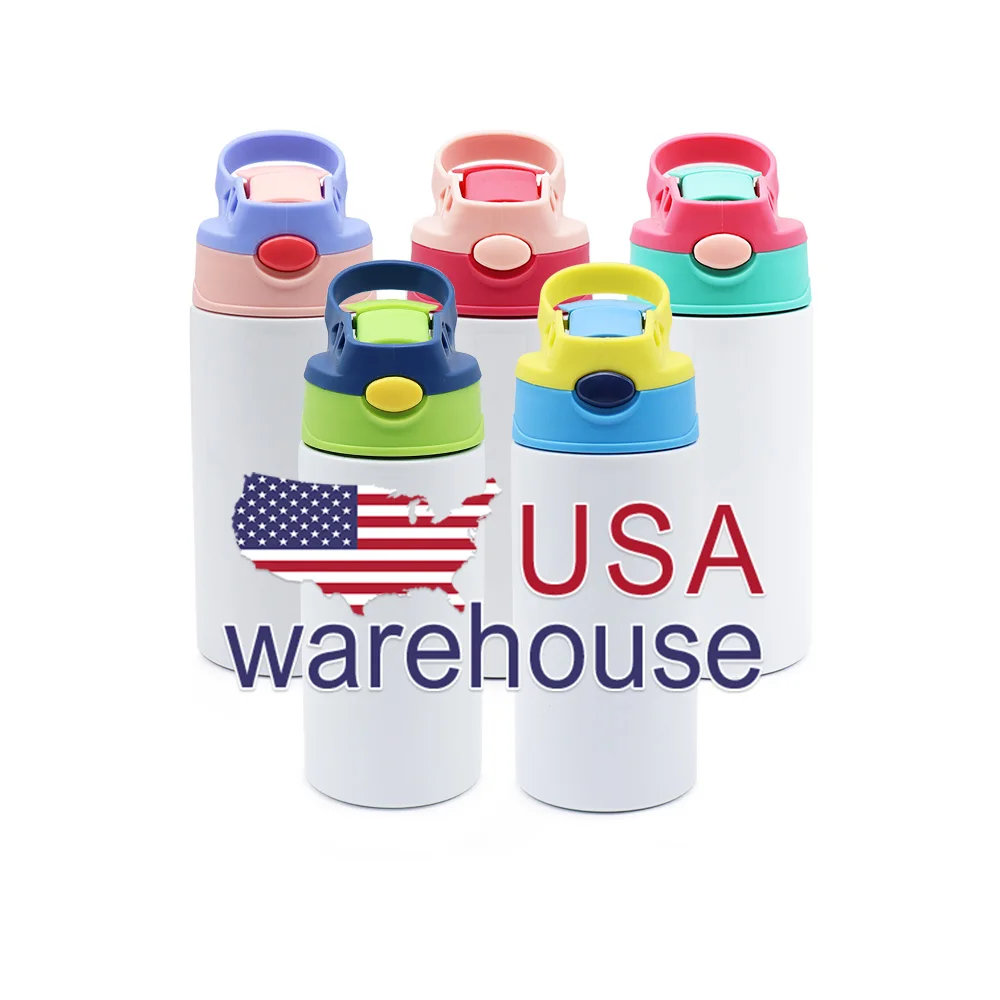 

US Warehouse stocked 12oz 350ml sippy cup kids water bottle sublimation blanks straight tumbler stainless steel, White