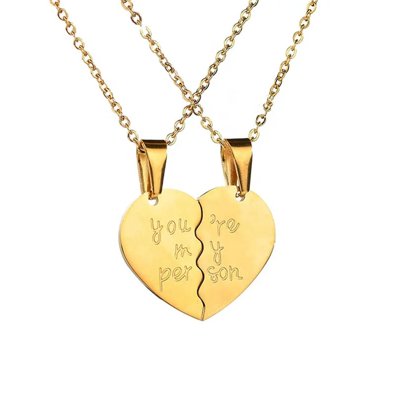 

Wholesale Couple luxury Stainless steel Necklace Simple Love Double Heart You Are My Person English for lovers Couple Necklace
