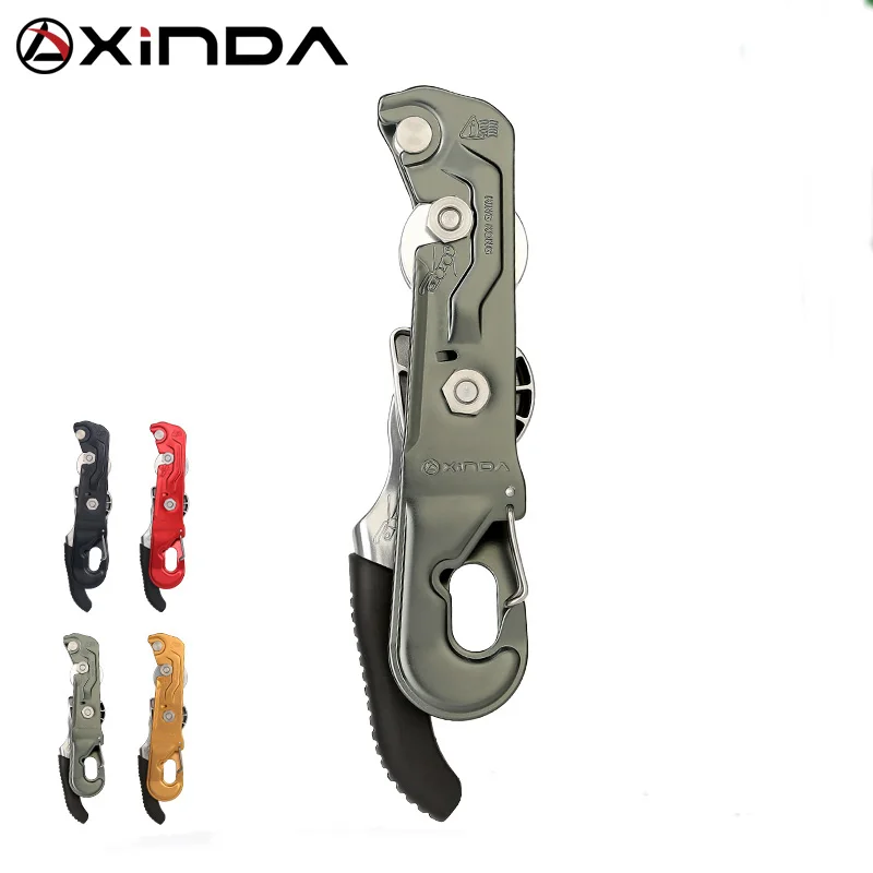 

XINDA CE UIAA certified manually controlled rescue stop descender for climbing arborist work at height, Red black gold gray