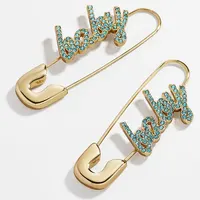 

baby ciao letter safety pin earrings for women,ladies rhinestone earrings