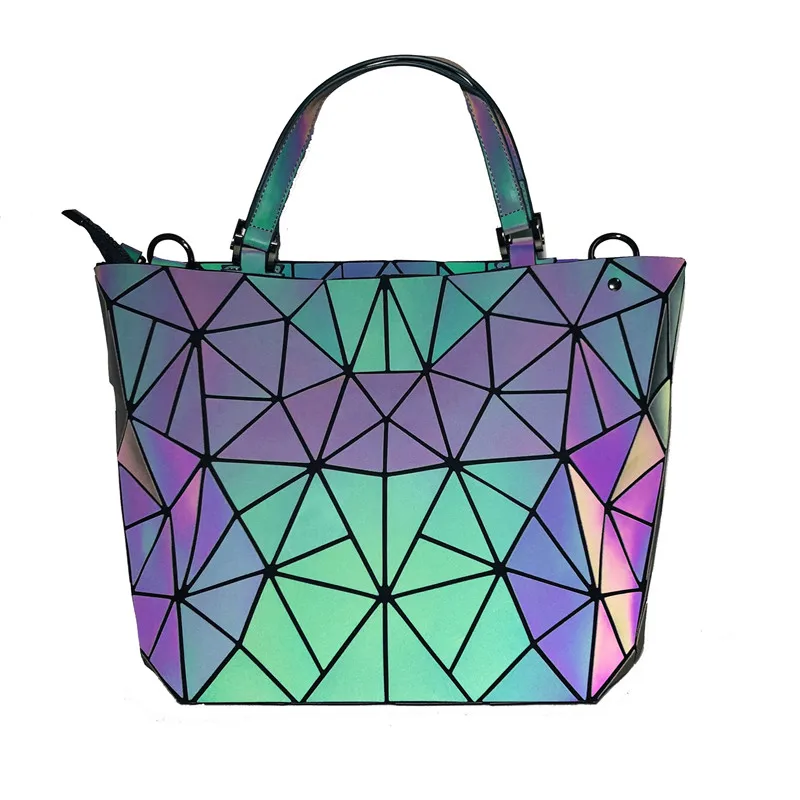 

summer Bula fashion luminous Amazon hot selling New Women reflective geometry Purse for women lattice handbag, Black, silver, white, red, rose, blue