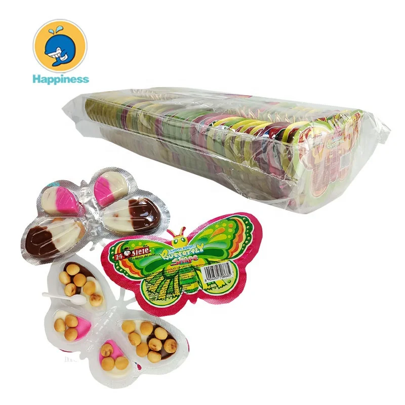 

sweet halal butterfly chocolate jam coated biscuit in bag packing