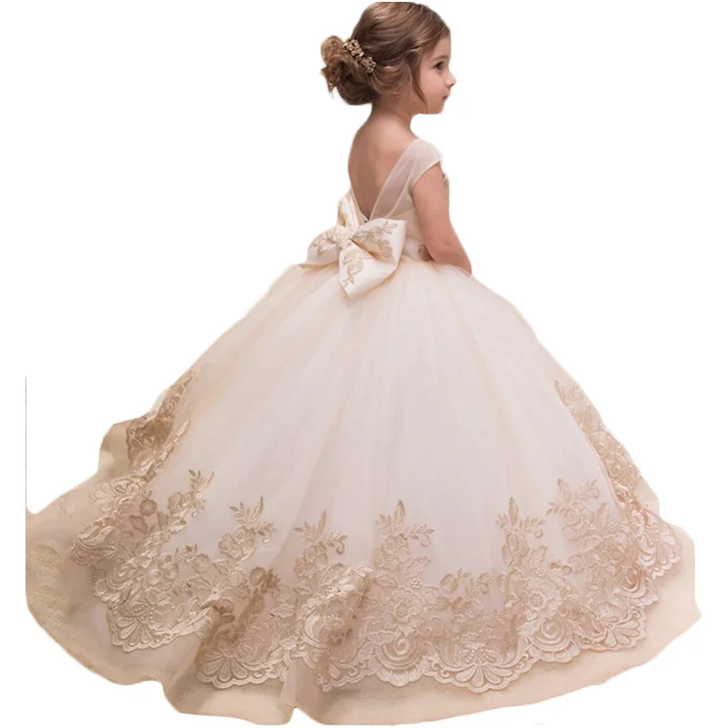 

Ivy90111A Kids clothes girls fancy princess dresses girls wedding gown boutique party embroidery lace dress, Creamywhite