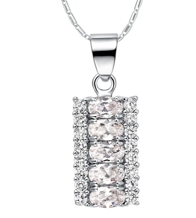 

Hainon Stylish Simple White Zircon Rectangular Pendant Necklace Women Gift jewelry