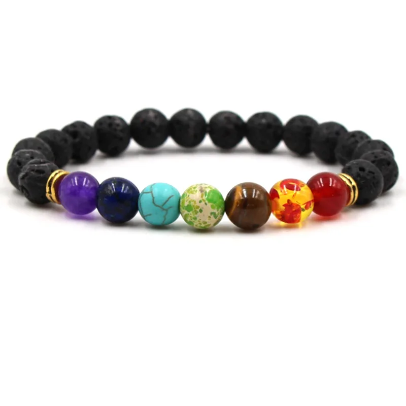 

Free Shipping Cheap Price 8mm Natural Lava Stones Seven Chakra Healing Energy Gemstone Valconic Beads Yoga Ankle Bracelet