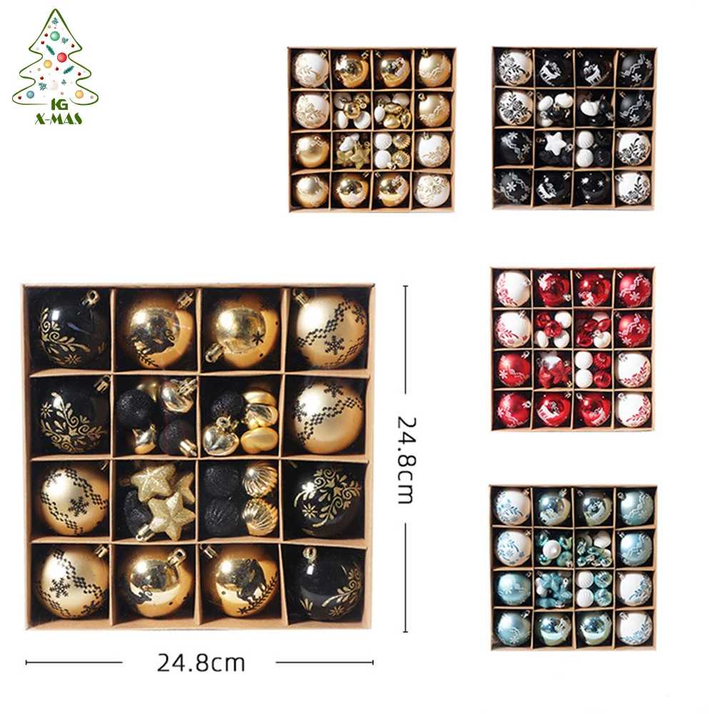 

KG Xmas In Stock bolas de navidad Christmas Ornaments Set 52-piece Mixed Plastic Christmas Ball Christmas Baubles Set