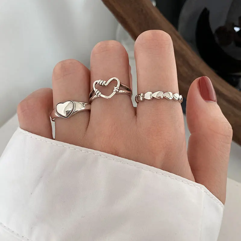 

925 Sterling Silver Plated Copper Ring Heart Ball Simple Minimalist Open adjustable Ladies Ring for Men Women Couples