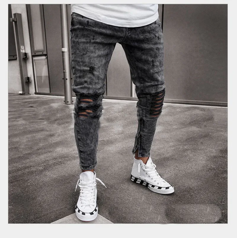 

Factory price ripped fasion snow wash slim denim long jeans for man