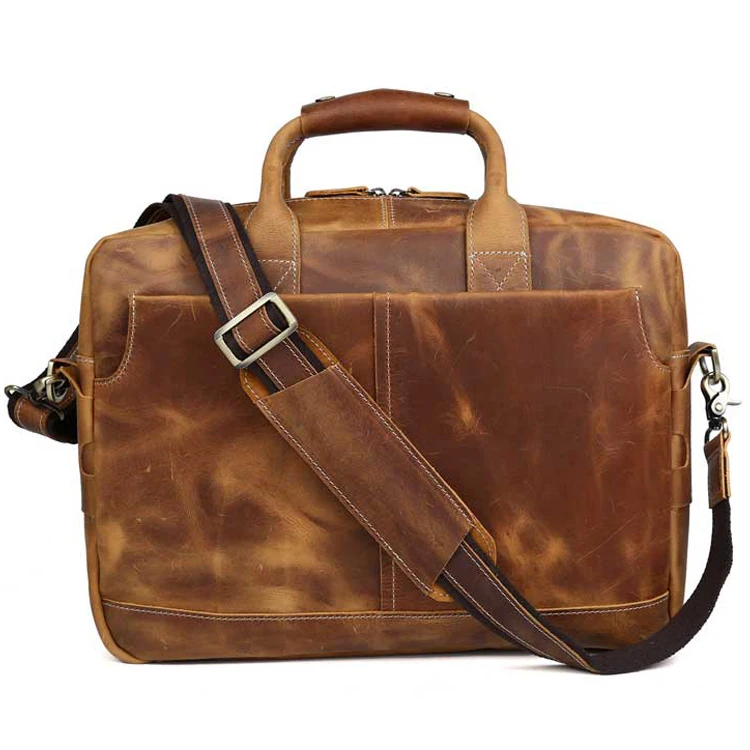 

TIDING Custom Logo Vintage Brown Real Cowhide Leather Laptop Briefcase, Customized color