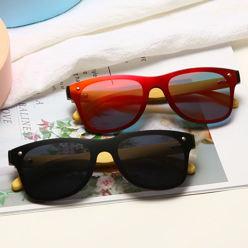 

New arrival mirror lens one piece sunglasses man oem custom logo wooden bamboo sunglasses for women, Any colors