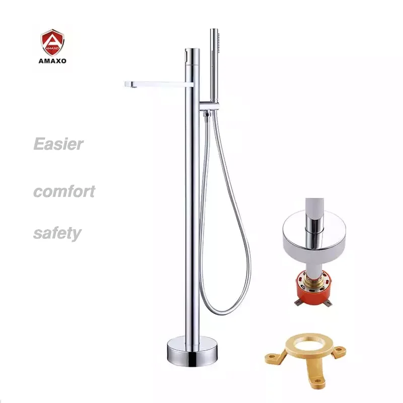 

AMAXO Utility Chrome Surface Bathtub Faucets Filler Brass Bathtub Tap Mixer With Hand Shower