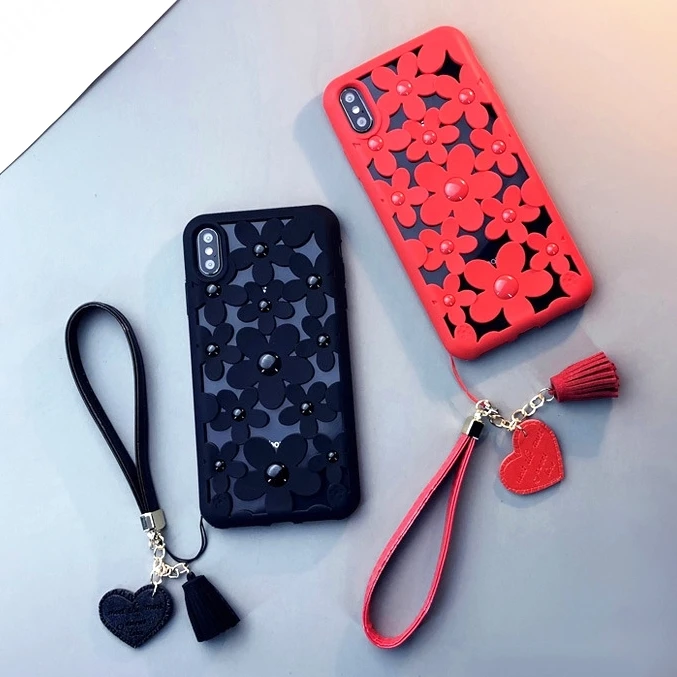 

Free Shipping Hollow Out Daisy Soft Phone Case with Bracelet Flower for iPhone SE 2020 6S 7 8 Plus X Xr Xs 11 12 Pro Max