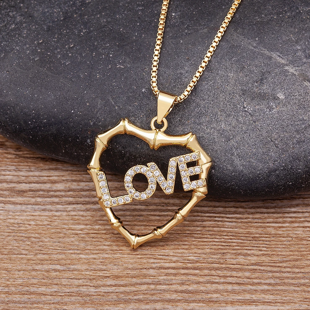 

Classic Crystal Love Letter Pendant Necklace for Women Copper Cubic Zircon Link Chain Wedding Prty Birthday Jewelry Gifts, Gold