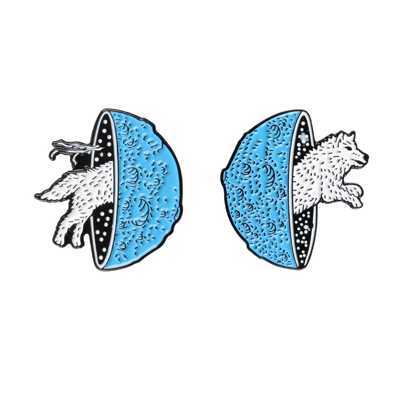 

Planet jumping Wolf Enamel Pin Custom Sirius Brooches Clothes Lapel Pin Universe Badge Space Gift, Picture shows