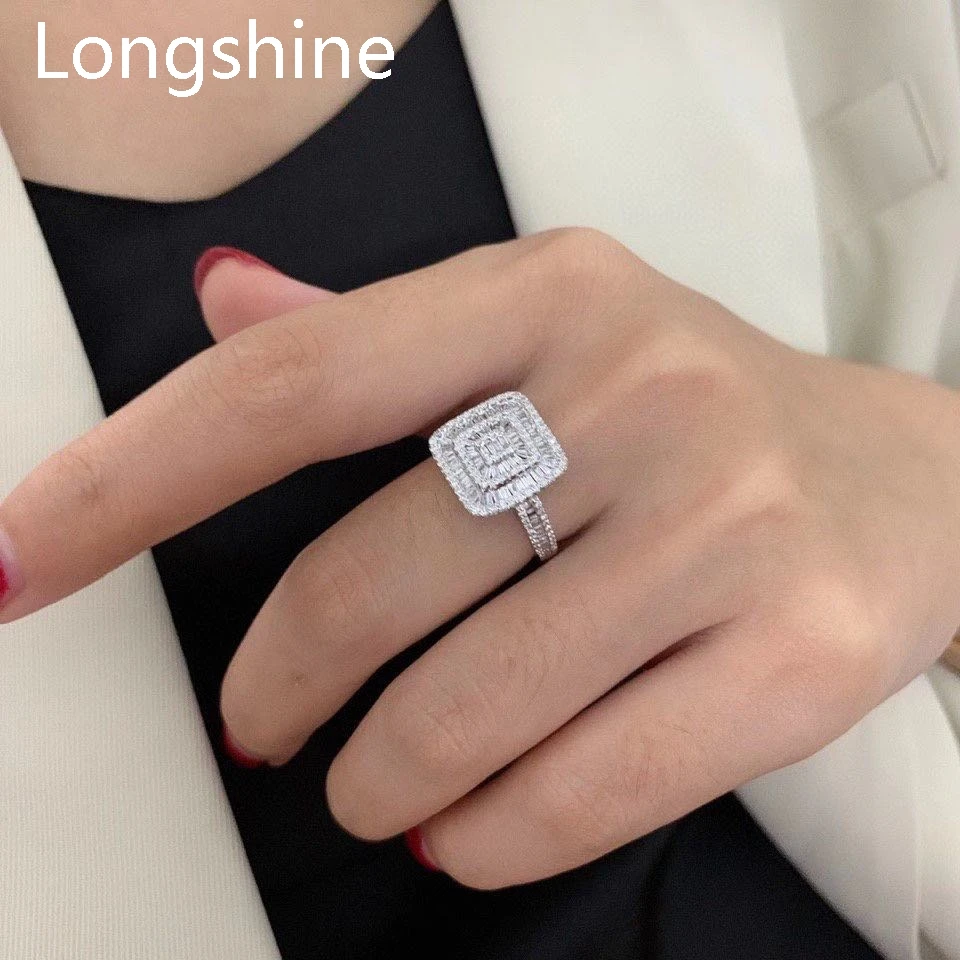 

Luxury And Exquisite Design Square Finger Ring Real Shining Diamond 18K Solid Gold Ring For Women, White