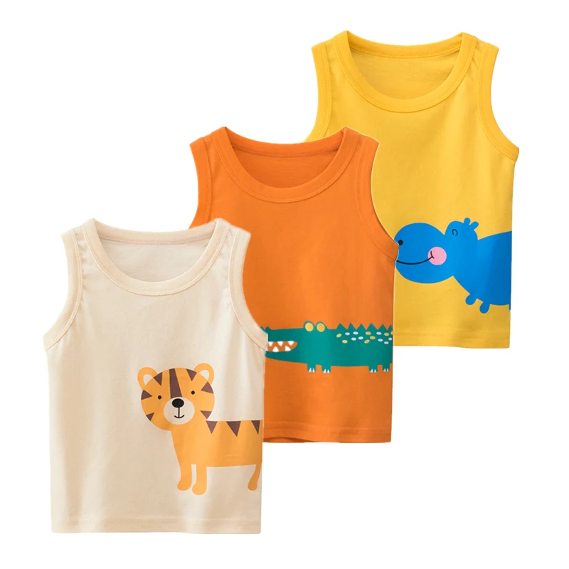 

2021 New Summer Kids Clothes Boys Tops Sleeveless Cartoon Cute Printed Fashion Children's Clothing Pure Cotton Thin Top For Boys, Picture shows