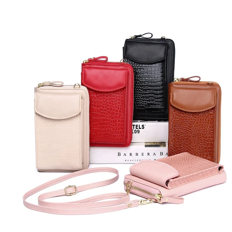 

Fashionable crocodile texture leather bags phone shoulder bag for woman chic mobile phone bag women's coin purses