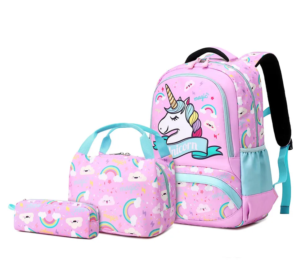 

Meisohua unicorn backpack for girls cute unicorn school bag kids backpack set book bag three sets with lunch box, Purple pink and green