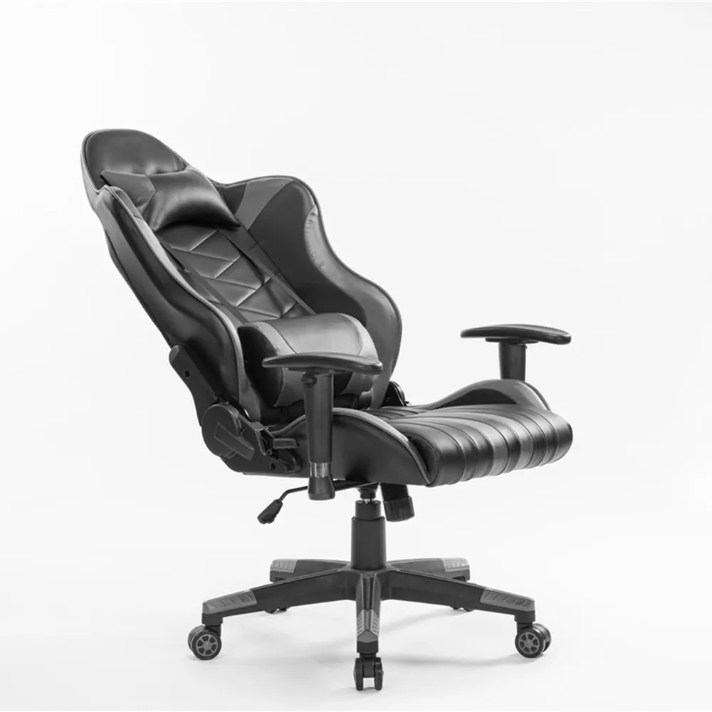 Racing Style High-back Japanese Office Chair Modern Leather Grey Chair