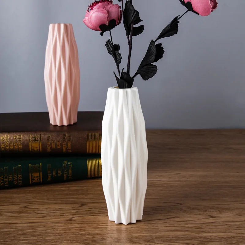 

Unbreakable Flower Display Vase Simulation Glaze Plastic Vases For Wedding Office Home Hotel Office Decoration, White pink blue