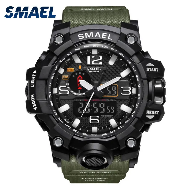 

Multifunction Men Outdoor Sports Wrist Watch 50M Waterproof Dive Digital Quartz Dual Time Alarm Clock Military Men smael Watch