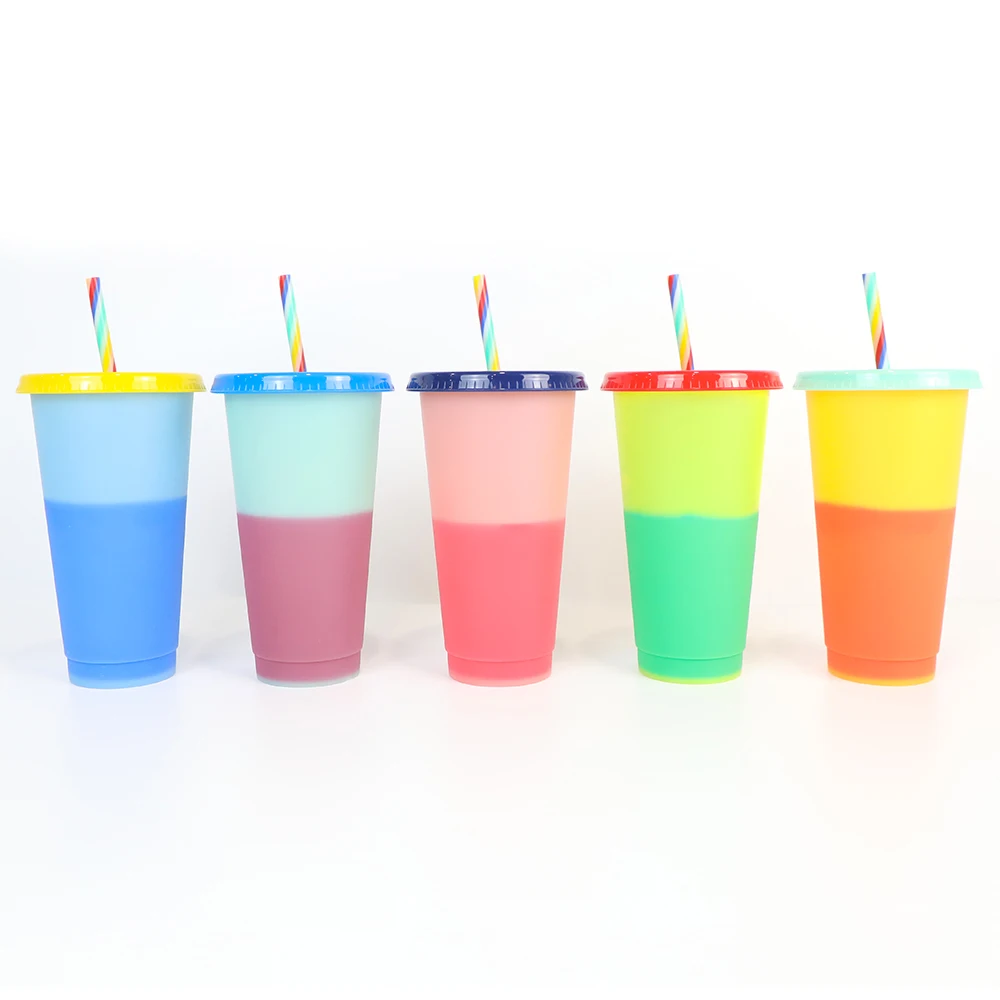 

BPA Free Cold Water Color Gradient Reusable Coffee Cup Plastic With Lid, Customized