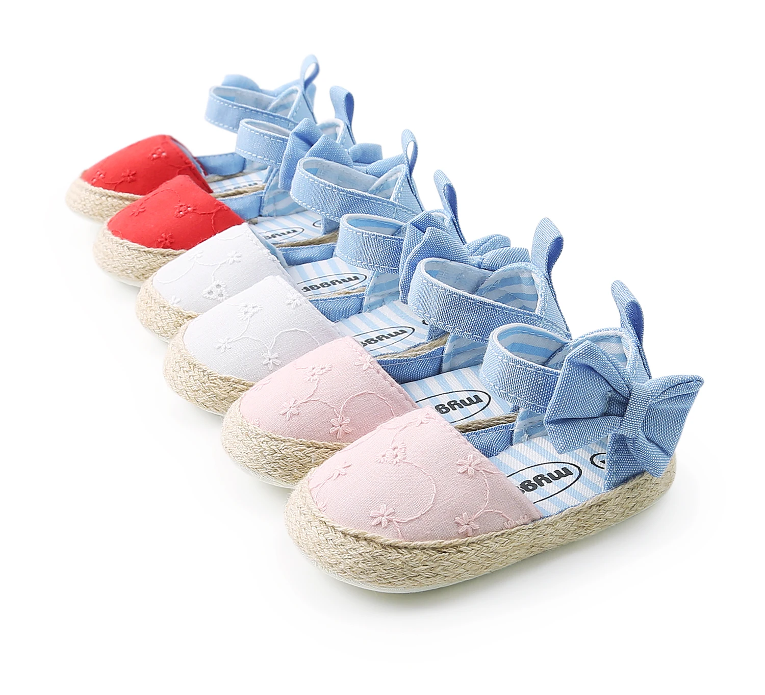 

Hot sale Cotton fabric Bowknot lace princess soft sole toddler girl baby sandals, Pink, white, red