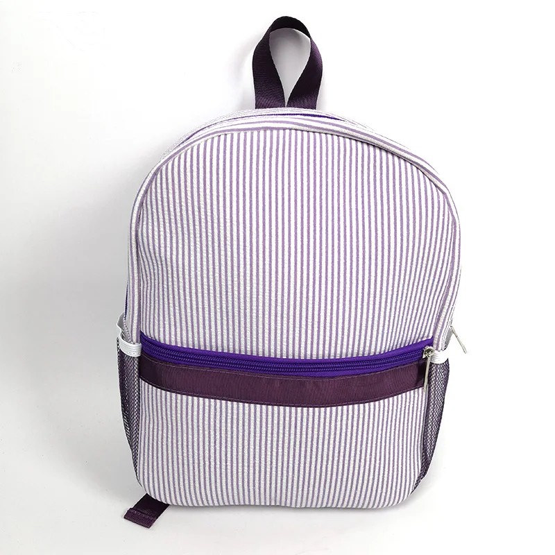 

Seersucker School Rucksack Wholesale Personalized Zipper Monogram School Children Seersucker Striped Backpack, Solid