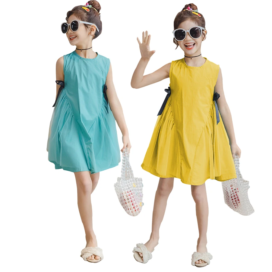 

2021 Summer Fashion New Girls Sleeveless Dress Home Dance Party Holiday Casual Dress Pure Yarn Fairy Princess Dress
