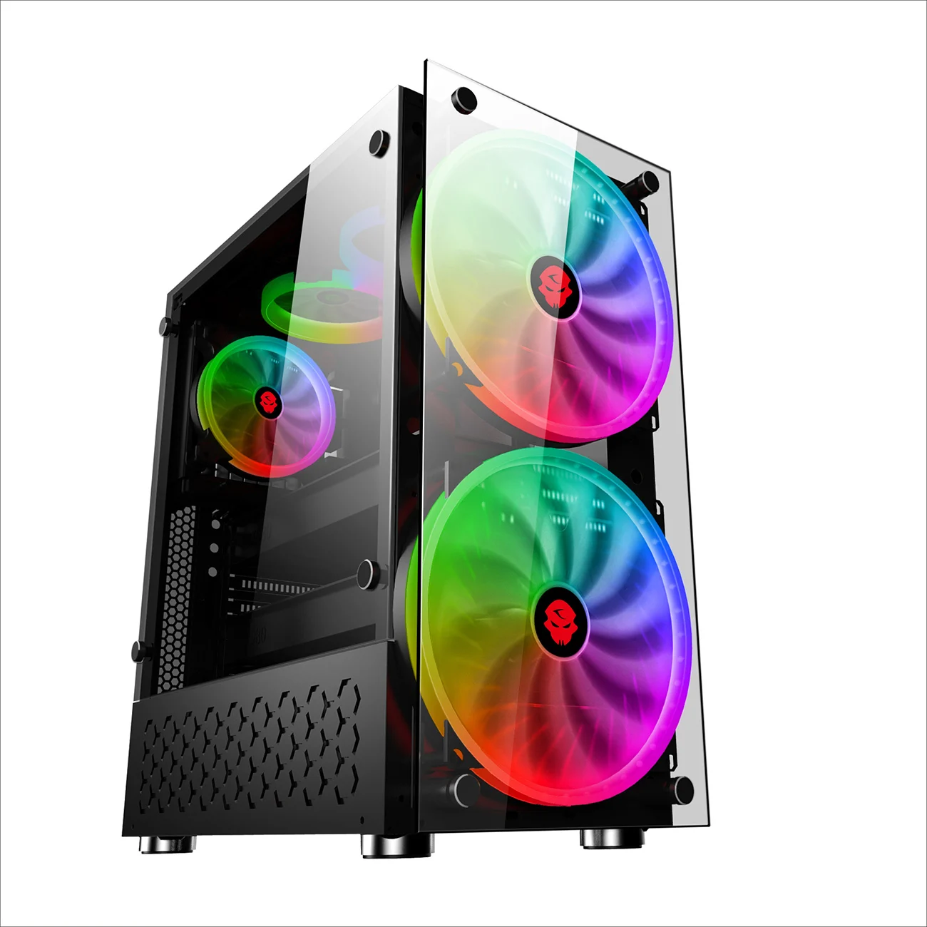 Moon RGB Computer Case - ATX Game Chassis with 2 Glass and 2 Fans