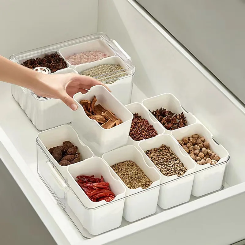 NEW 4/8 Grids Divided Serving Tray With Lid Plastic Food Storage Organizer for Snack Box BPA-Free Kitchen Organizer Bin