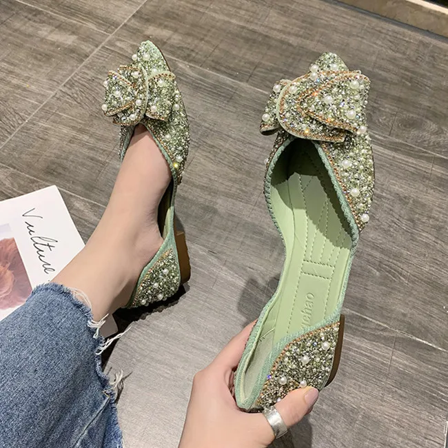

New Design latest fashion sandals for women and ladies Pointed toe Shiny women flat shoes, Picture