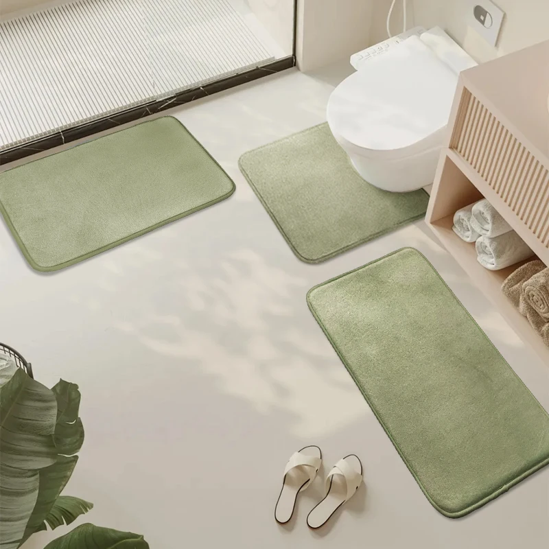 Custom Absorbent Non-slip Flannel Bathroom Rug Matt Quick Dry Floor Carpet Memory Foam Bath Mat Set