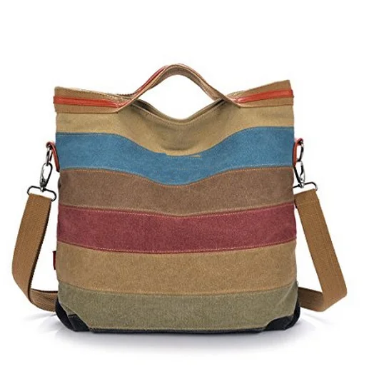 

Handbag For Women Multi-Color Striped Lattice Canvas Handbag Cross Body Shoulder Purse Bag Tote Bags, Natural or customized colors