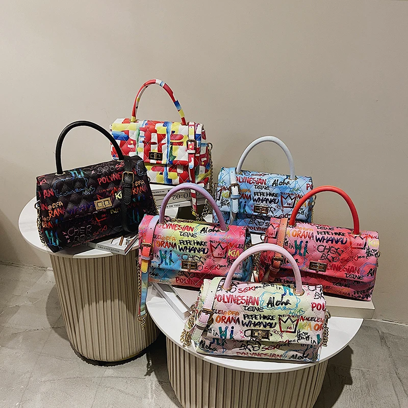 

Hot Sale Fashion Purses Pu Leather Designer Crossbody Handbags Famous Brands Ladies Women Shoulder Bag Purse Graffiti Hand Bags, As picture