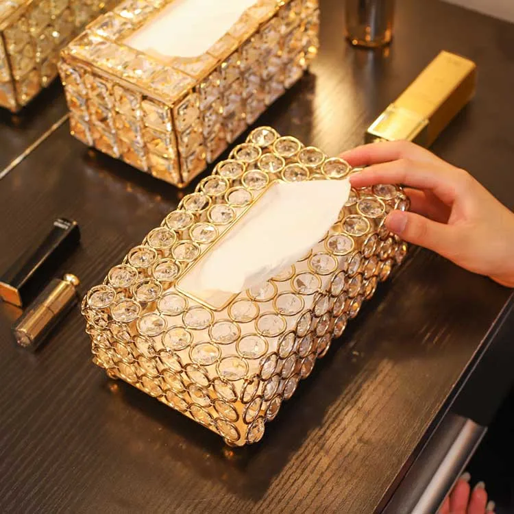 

Nordic Rectangular Multi Purpose wedding decor box,crystal bead tissue box,New style party square metal tissue box, Color