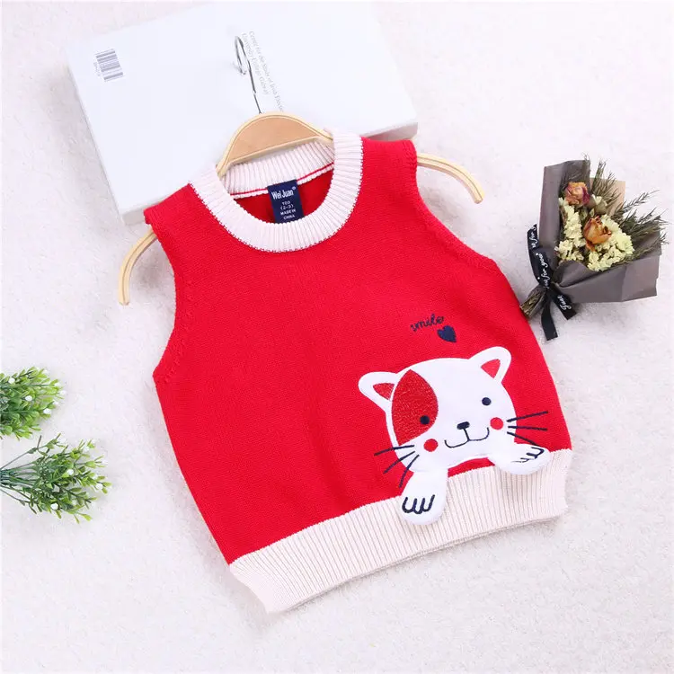 

fashionable Children's Wear Kids Knitted Vest V-neck Custom Cotton Print Vest Top For girls, Red,light pink,light green,light purple,light blue