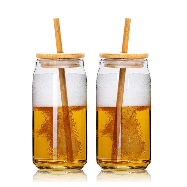 

J721 Heat Resistant Lead Free Custom Sublimation Blanks Ice Glass Mug 16oz Cold Beer Can Cup With Bamboo Lid And Straw