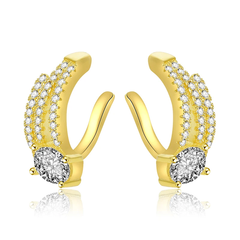 

Copper-plated 18K gold white crystal zircon earrings hot new ear clips for women, Gold color