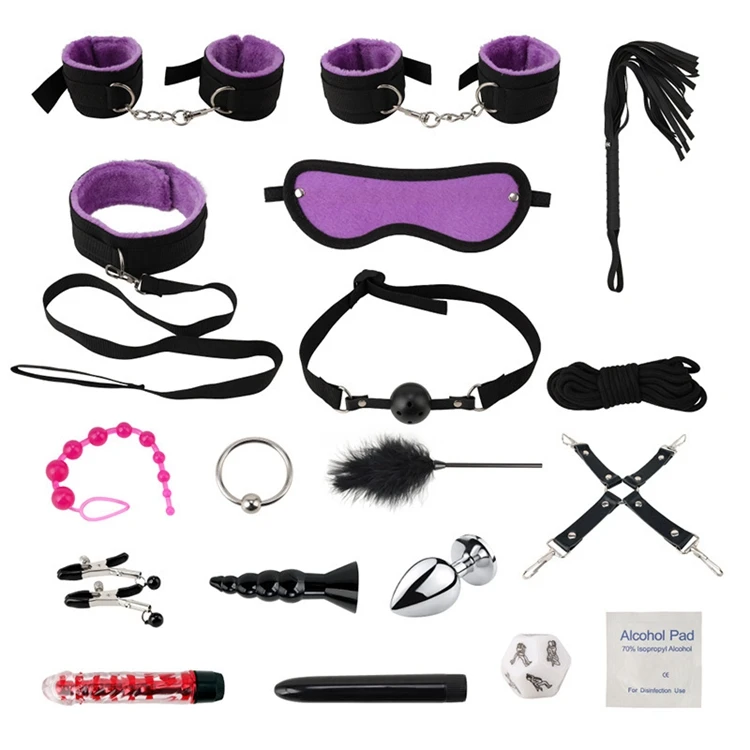
18PCS Bondage Restraints Kits BDSM Sex Handcuffs Whip Anal Plug Bullet Vibrator Erotic Sex Toy For Couples Adult Games 