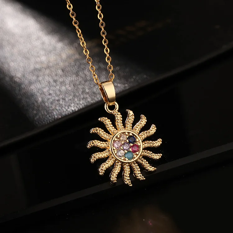 

Popular 18K gold-plated colored zircon sunflower pendant necklace from Europe and America