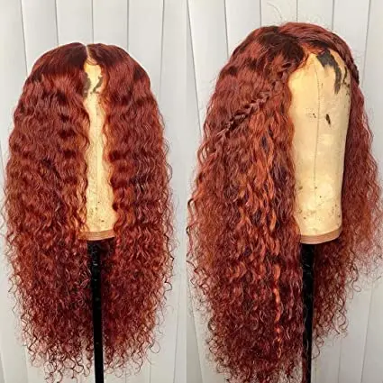 

DIVA1 150% density pre plucked aliexpress HD Transparent cuticle aligned virgin hair Orange Red Color Human Hair Lace Front wig