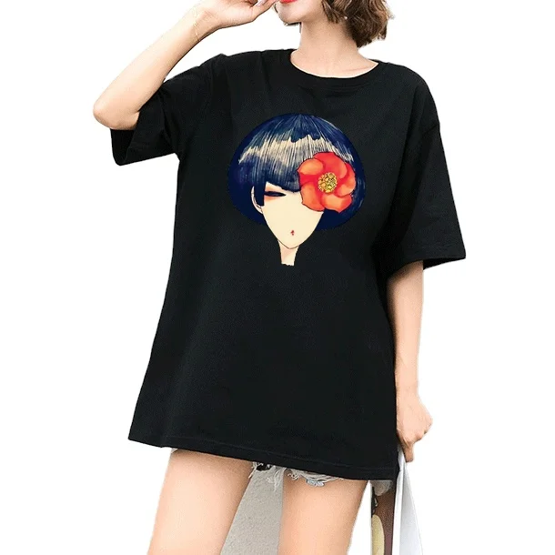 

Women cotton casual Tops solid color summer custom black fashion long t-shirt ladies