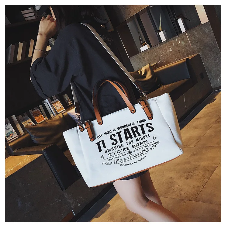 

New Big Bag Trendy Korea ins High Capacity Canvas Tote Bag Casual Student Crossbody Single Shoulder Bag, White, khaki, blue, black