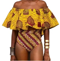 

Sexy Woman Strapless Yellow Ankara African Print Bikini