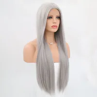 

Liu Hai high temperature fiber long straight hair wig, silver synthetic wig, suitable for black women
