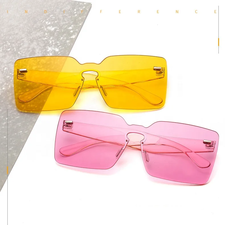 

2020 Fashion Transparent Rimless Big Square Women Rivet Sun Glasses Sunglasses Gafas De Sol, Customized color