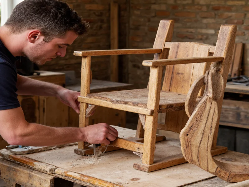 Artisan handcrafting wooden furniture with reclaimed materials