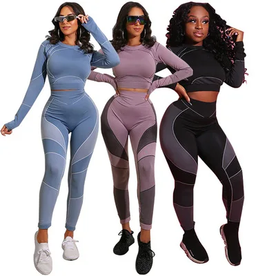 

2021 Newest fall custom two pieces sweatsuit with logo gym yoga sets fitness leggings for women